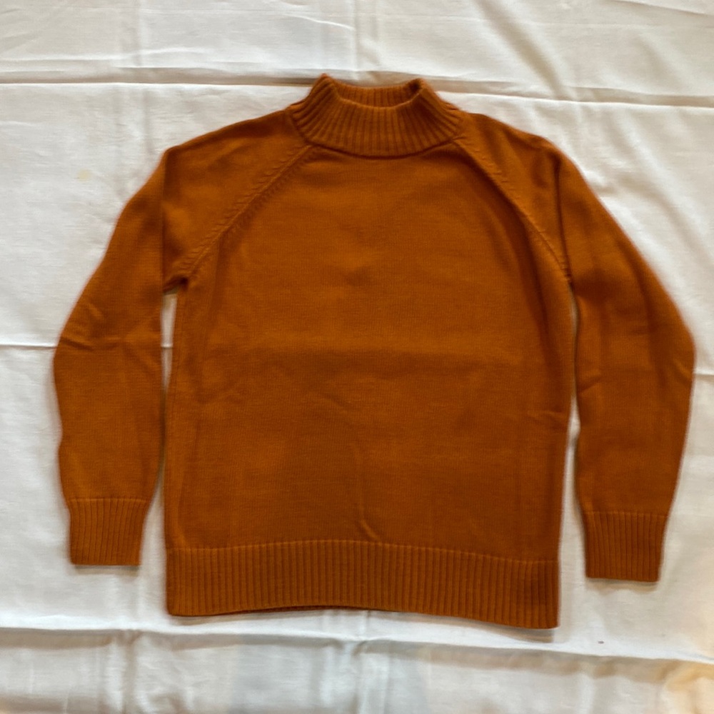 100% Cotton Mock Turtleneck Sweater, cinnamon pumpkin color, size M